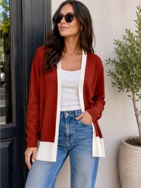 Jones New York Fall Season -Rust and Cream Open-Front Cardigan XL